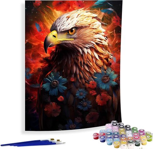 Diymood Paint by Numbers for Adults Eagle, DIY Oil Painting Flower Acrylic Paint by Number Kits for Adults Beginner for Home Wall Decor 16x20 inch in Saudi Arabia