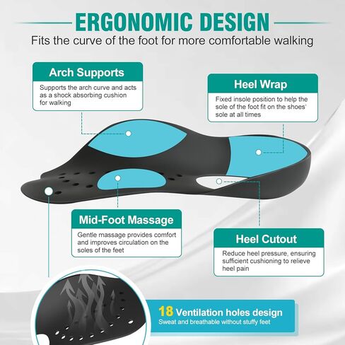Arch Support Orthotics Shoe Inserts 1 Pair, Rapidly Relief Foot Pain, Flat feet, X/O Leg Correction, Plantar Fasciitis High Arches Insoles for Men &Women Standing All Day-Black,Size M in Kuwait