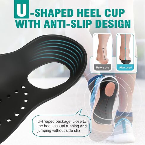 Arch Support Orthotics Shoe Inserts 1 Pair, Rapidly Relief Foot Pain, Flat feet, X/O Leg Correction, Plantar Fasciitis High Arches Insoles for Men &Women Standing All Day-Black,Size M in Kuwait