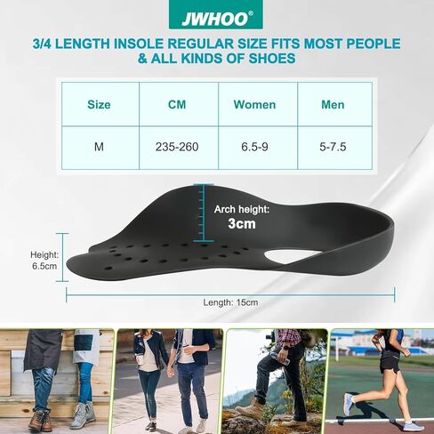 Arch Support Orthotics Shoe Inserts 1 Pair, Rapidly Relief Foot Pain, Flat feet, X/O Leg Correction, Plantar Fasciitis High Arches Insoles for Men &Women Standing All Day-Black,Size M in Kuwait