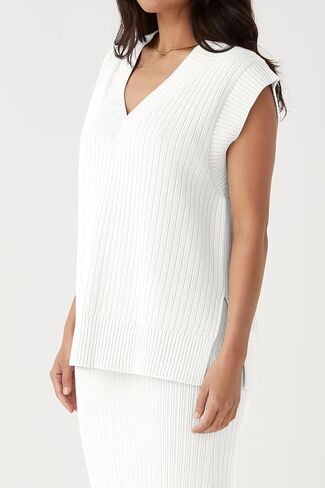 HAEOF سترة الصيف سترة للنساء 2024 عادية بلا أكمام المتضخم الخامس الرقبة كم كاب سبليت هيم مضلع تانك القمم in Kuwait