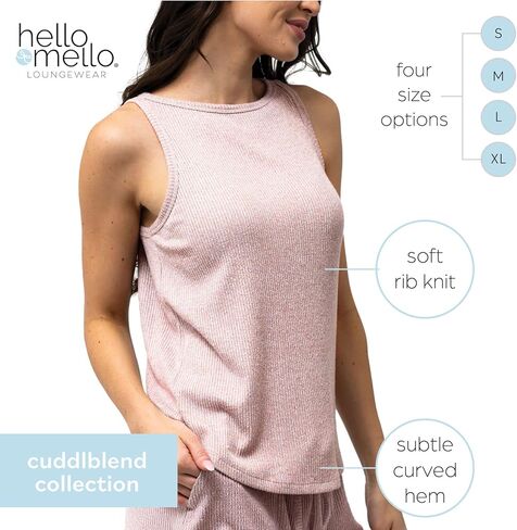 بلوزة Hello Mello CuddleBlend للسيدات بدون أكمام وسروال بيجامة منسوج مضلع مع جيوب جانبية - وردي، متوسط in Kuwait