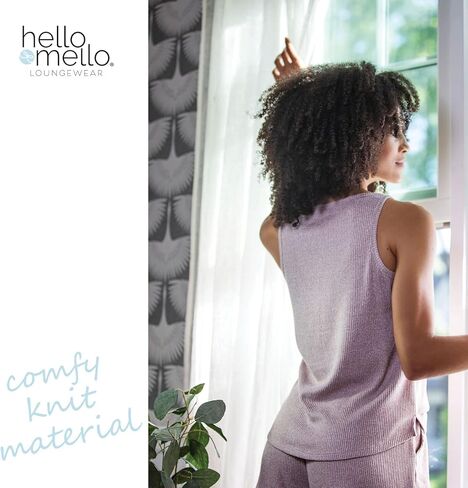 بلوزة Hello Mello CuddleBlend للسيدات بدون أكمام وسروال بيجامة منسوج مضلع مع جيوب جانبية - وردي، متوسط in Kuwait