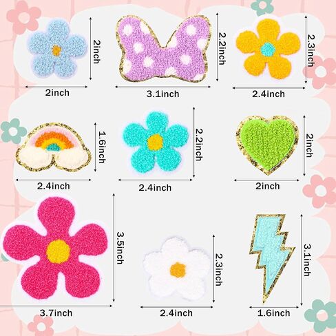 30 قطعة من رقع زين الشنيل الملونة للأطفال حديد على رقع الشنيل قوس قزح ابتسامة زهرة الركبة المطرزة على زينة DIY إكسسوار لملابس الظهر والسراويل والقبعات الجينز in Kuwait