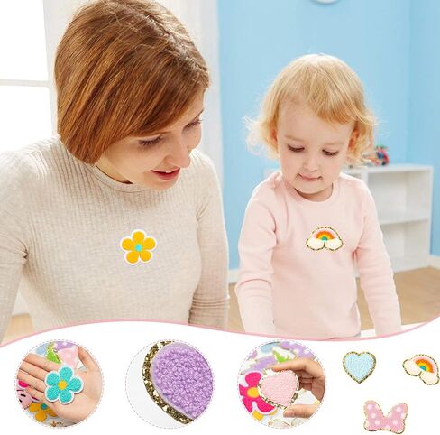 30 قطعة من رقع زين الشنيل الملونة للأطفال حديد على رقع الشنيل قوس قزح ابتسامة زهرة الركبة المطرزة على زينة DIY إكسسوار لملابس الظهر والسراويل والقبعات الجينز in Kuwait