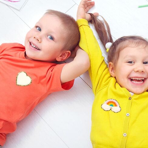 30 قطعة من رقع زين الشنيل الملونة للأطفال حديد على رقع الشنيل قوس قزح ابتسامة زهرة الركبة المطرزة على زينة DIY إكسسوار لملابس الظهر والسراويل والقبعات الجينز in Kuwait