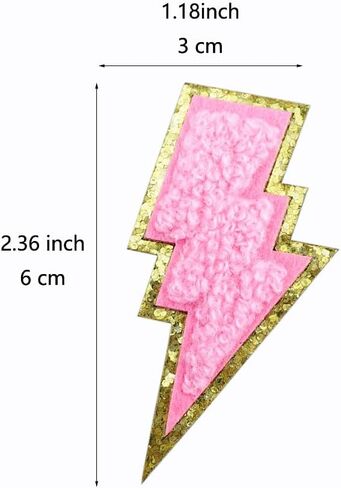 12 PCS Pink Lightning Patch Gold Edges Lightning Bolt Patch Chenille Iron On Patch Sew On Patch for DIY Hats Bags Jackets in Saudi Arabia