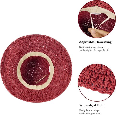 Womens Floppy Straw Sun Hat Foldable Packable Wide Brim Summer Beach Hat Crochet Bucket Hat in Saudi Arabia