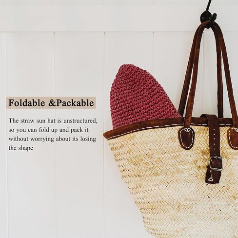 Womens Floppy Straw Sun Hat Foldable Packable Wide Brim Summer Beach Hat Crochet Bucket Hat in Saudi Arabia