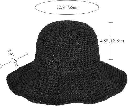 Womens Floppy Straw Sun Hat Foldable Packable Wide Brim Summer Beach Hat Crochet Bucket Hat in Saudi Arabia