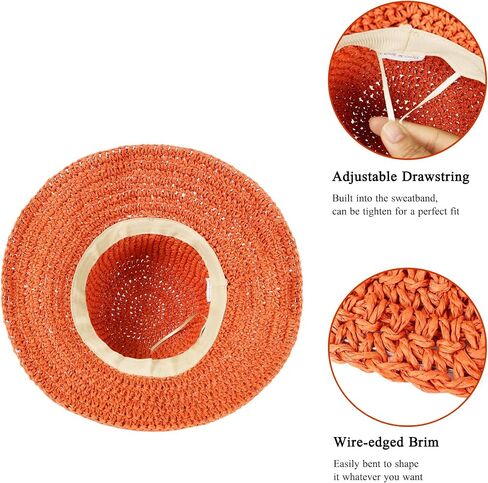 Womens Crochet Straw Sun Hat Foldable Floppy Wide Brim Beach Hat for Summer in Kuwait