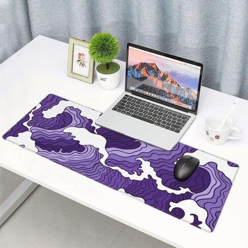 Japanese Purple Wave Large Mouse Pad XL Extended Gaming Mouse Pad Mat Desk Pad with Stitched Edge,Full Desk Mousepad for Office,Computer,Keyboard 31.5 X 11.8 Inch (Japanese Purple White Wave) in Saudi Arabia