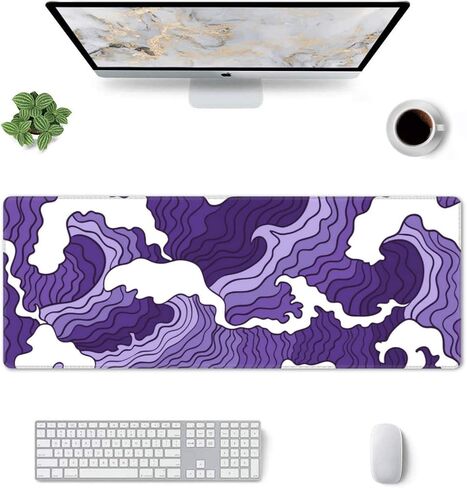 Japanese Purple Wave Large Mouse Pad XL Extended Gaming Mouse Pad Mat Desk Pad with Stitched Edge,Full Desk Mousepad for Office,Computer,Keyboard 31.5 X 11.8 Inch (Japanese Purple White Wave) in Saudi Arabia