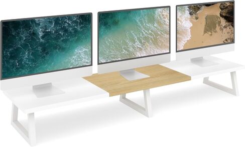 حامل شاشة مزدوج TEAMIX بطول 42 بوصة، يدعم ما يصل إلى 300 رطل، أرجل فولاذية خشبية، 3 حامل شاشات لتنظيم سطح المكتب وتوفير المساحة in Kuwait