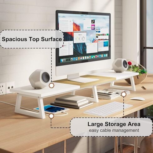 حامل شاشة مزدوج TEAMIX بطول 42 بوصة، يدعم ما يصل إلى 300 رطل، أرجل فولاذية خشبية، 3 حامل شاشات لتنظيم سطح المكتب وتوفير المساحة in Kuwait