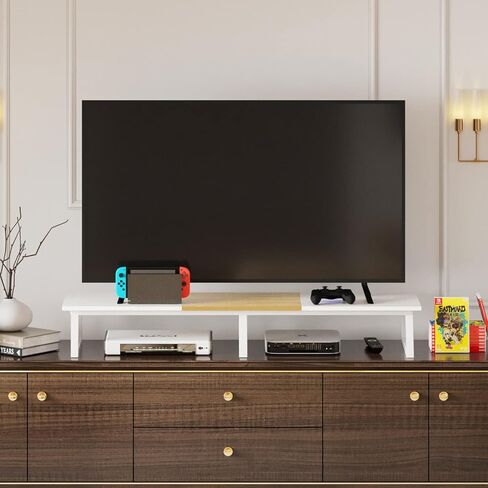 حامل شاشة مزدوج TEAMIX بطول 42 بوصة، يدعم ما يصل إلى 300 رطل، أرجل فولاذية خشبية، 3 حامل شاشات لتنظيم سطح المكتب وتوفير المساحة in Kuwait