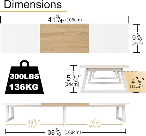 حامل شاشة مزدوج TEAMIX بطول 42 بوصة، يدعم ما يصل إلى 300 رطل، أرجل فولاذية خشبية، 3 حامل شاشات لتنظيم سطح المكتب وتوفير المساحة in Kuwait