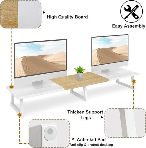 حامل شاشة مزدوج TEAMIX بطول 42 بوصة، يدعم ما يصل إلى 300 رطل، أرجل فولاذية خشبية، 3 حامل شاشات لتنظيم سطح المكتب وتوفير المساحة in Kuwait