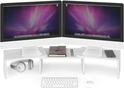 Ballucci Dual Monitor Stand for Desk, Adjustable Length and Angle Dual Computer Monitor Riser, Tablet, Laptop Stand, Desktop Organizer - Walnut in Saudi Arabia