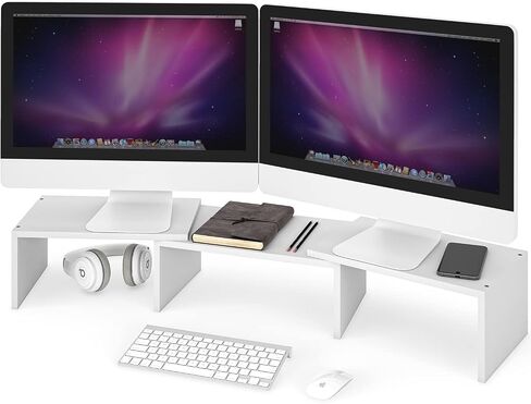 Ballucci Dual Monitor Stand for Desk, Adjustable Length and Angle Dual Computer Monitor Riser, Tablet, Laptop Stand, Desktop Organizer - Walnut in Saudi Arabia