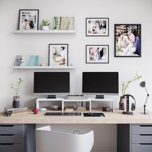 Ballucci Dual Monitor Stand for Desk, Adjustable Length and Angle Dual Computer Monitor Riser, Tablet, Laptop Stand, Desktop Organizer - Walnut in Saudi Arabia