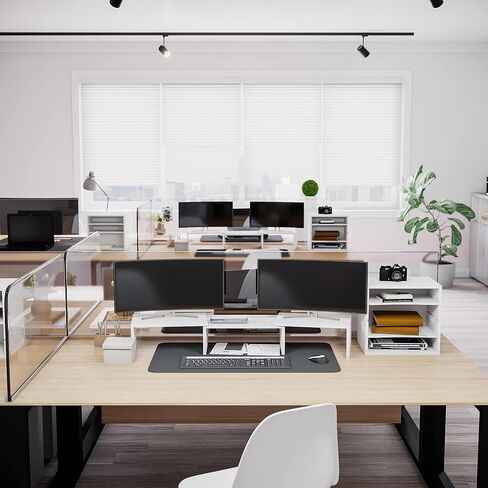 Ballucci Dual Monitor Stand for Desk, Adjustable Length and Angle Dual Computer Monitor Riser, Tablet, Laptop Stand, Desktop Organizer - Walnut in Saudi Arabia