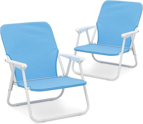 MoNiBloom Portable Folding Low Beach Chair for Outdoor Hiking Travel Lawn Picnic Compact Lightweight Heavy-Duty Camping Lounge Chair for Adults with Back Pocket Supports 250-lbs (Blue Stripes, 2-Pack) in Saudi Arabia