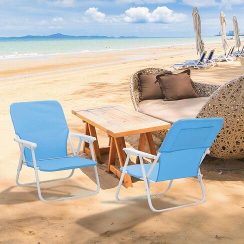 MoNiBloom Portable Folding Low Beach Chair for Outdoor Hiking Travel Lawn Picnic Compact Lightweight Heavy-Duty Camping Lounge Chair for Adults with Back Pocket Supports 250-lbs (Blue Stripes, 2-Pack) in Saudi Arabia