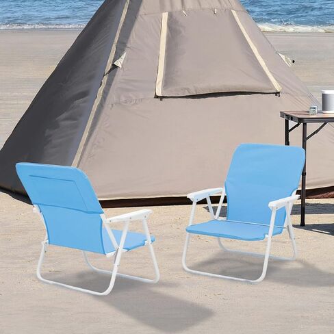 MoNiBloom Portable Folding Low Beach Chair for Outdoor Hiking Travel Lawn Picnic Compact Lightweight Heavy-Duty Camping Lounge Chair for Adults with Back Pocket Supports 250-lbs (Blue Stripes, 2-Pack) in Saudi Arabia