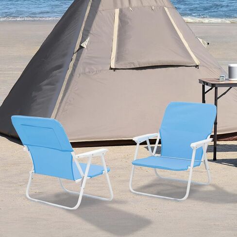 MoNiBloom Portable Folding Low Beach Chair for Outdoor Hiking Travel Lawn Picnic Compact Lightweight Heavy-Duty Camping Lounge Chair for Adults with Back Pocket Supports 250-lbs (Blue Stripes, 2-Pack) in Saudi Arabia