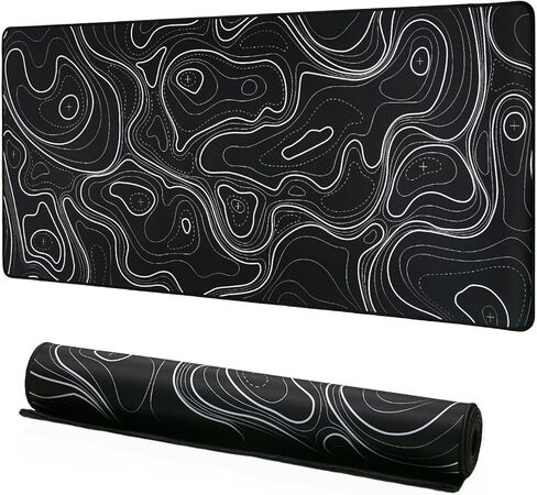 YUNZII Keynovo Gaming Mouse Pad, Large Mouse Pad, Non-Slip 4mm Laptop Gaming Desk Pad,Waterproof Desk Pad for Gaming, Office and Home (35.4'' x 15.7'', Black Topographic) in Saudi Arabia