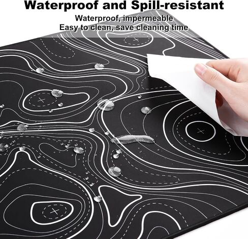 YUNZII Keynovo Gaming Mouse Pad, Large Mouse Pad, Non-Slip 4mm Laptop Gaming Desk Pad,Waterproof Desk Pad for Gaming, Office and Home (35.4'' x 15.7'', Black Topographic) in Saudi Arabia