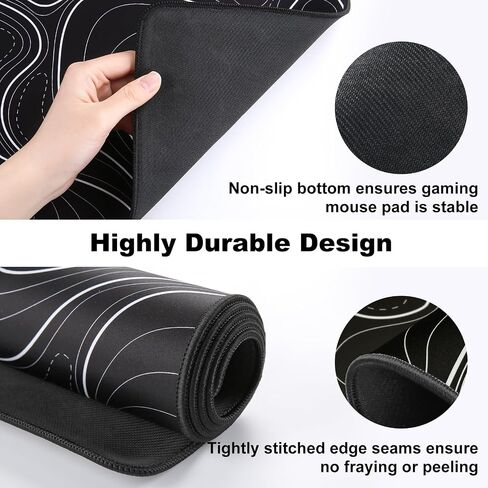 YUNZII Keynovo Gaming Mouse Pad, Large Mouse Pad, Non-Slip 4mm Laptop Gaming Desk Pad,Waterproof Desk Pad for Gaming, Office and Home (35.4'' x 15.7'', Black Topographic) in Saudi Arabia