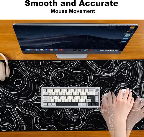 YUNZII Keynovo Gaming Mouse Pad, Large Mouse Pad, Non-Slip 4mm Laptop Gaming Desk Pad,Waterproof Desk Pad for Gaming, Office and Home (35.4'' x 15.7'', Black Topographic) in Saudi Arabia