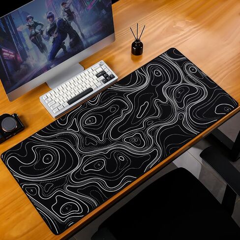 YUNZII Keynovo Gaming Mouse Pad, Large Mouse Pad, Non-Slip 4mm Laptop Gaming Desk Pad,Waterproof Desk Pad for Gaming, Office and Home (35.4'' x 15.7'', Black Topographic) in Saudi Arabia