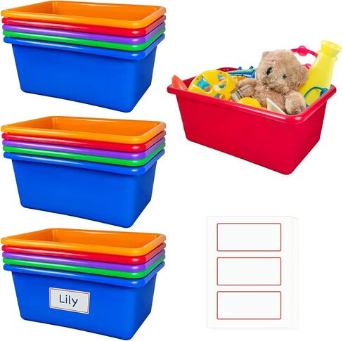 15 Pieces Plastic Colorful Cubby Bins Home Office Storage Container Classroom Kids Toy Storage Bins with 60pcs Self Adhesive Label Mixed Colors in Kuwait