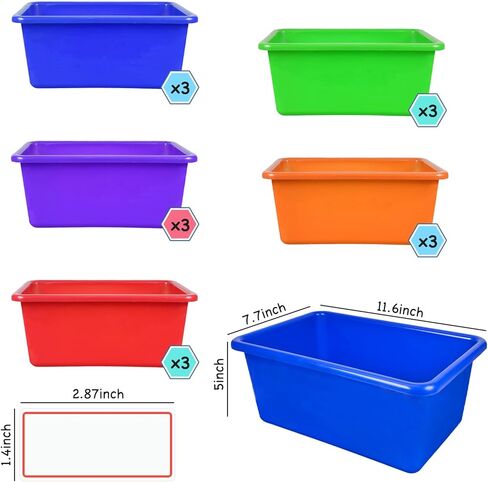 15 Pieces Plastic Colorful Cubby Bins Home Office Storage Container Classroom Kids Toy Storage Bins with 60pcs Self Adhesive Label Mixed Colors in Kuwait