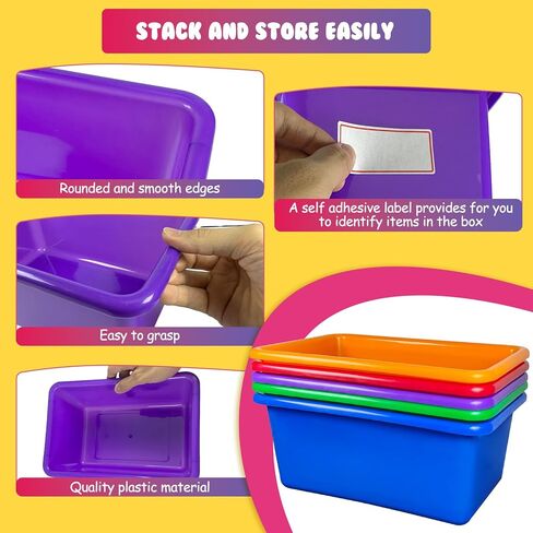 15 Pieces Plastic Colorful Cubby Bins Home Office Storage Container Classroom Kids Toy Storage Bins with 60pcs Self Adhesive Label Mixed Colors in Kuwait