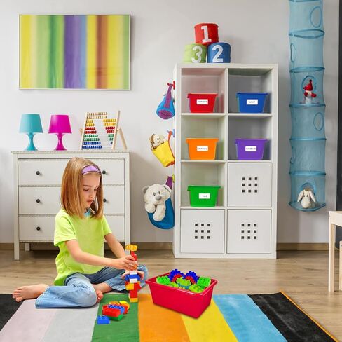 15 Pieces Plastic Colorful Cubby Bins Home Office Storage Container Classroom Kids Toy Storage Bins with 60pcs Self Adhesive Label Mixed Colors in Kuwait