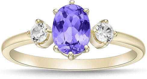 14K Yellow Gold Plated .925 Sterling Silver Oval Cut Birthstone & Created White Sapphire Three Stone Engagement Ring - Choice of Birthstone/Month in Saudi Arabia