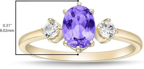 14K Yellow Gold Plated .925 Sterling Silver Oval Cut Birthstone & Created White Sapphire Three Stone Engagement Ring - Choice of Birthstone/Month in Saudi Arabia