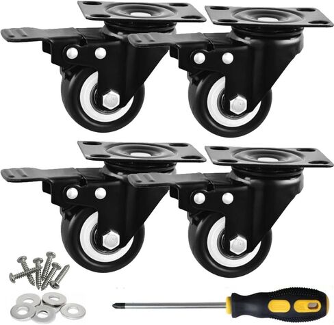 عجلات دوارة مقاس 2 بوصة، عجلات دوارة مع مجموعة فرامل مكونة من 4 عجلات شديدة التحمل مقاس 2 بوصة، عجلات من البولي يوريثين بدون ضوضاء بزاوية 360 درجة للعربة والأثاث ومنضدة العمل (عجلات دوارة مقاس 2 بوصة مع فرامل) in Kuwait