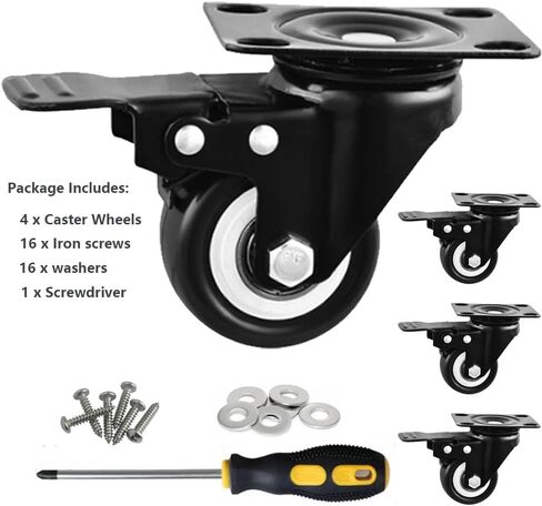 عجلات دوارة مقاس 2 بوصة، عجلات دوارة مع مجموعة فرامل مكونة من 4 عجلات شديدة التحمل مقاس 2 بوصة، عجلات من البولي يوريثين بدون ضوضاء بزاوية 360 درجة للعربة والأثاث ومنضدة العمل (عجلات دوارة مقاس 2 بوصة مع فرامل) in Kuwait