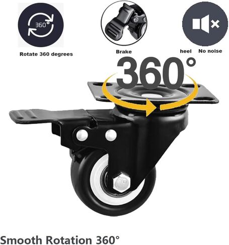 عجلات دوارة مقاس 2 بوصة، عجلات دوارة مع مجموعة فرامل مكونة من 4 عجلات شديدة التحمل مقاس 2 بوصة، عجلات من البولي يوريثين بدون ضوضاء بزاوية 360 درجة للعربة والأثاث ومنضدة العمل (عجلات دوارة مقاس 2 بوصة مع فرامل) in Kuwait