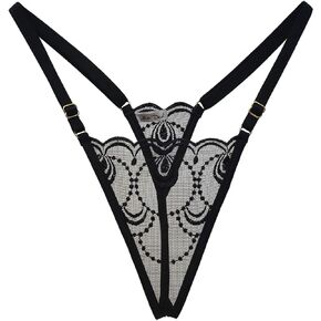 Sheer lingerie see through Knickers panties thong sexy gift for her erotic black lace G string Fully adjustable