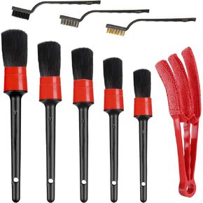 Amiss 11 Pieces Car Detailing Brush Set, Premium Car Interior Cleaning Kit, Including 6PCS Different Sizes Boars Hair Detail Brushes, 3PCS Wire Brush and 2PCS Automotive Air Conditioner Brush (Black)