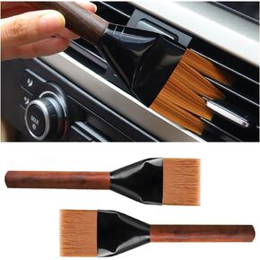 2PCS Car Interior Detailing Brush, Soft Wooden Bristle Automotive Cleaning Dusting Duster Brush, Vehicle Interior Cleaning Tool for Keyboard Laptop Sofa Air Vents, Universal Fit（Blackwood）