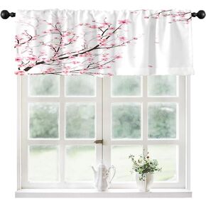 Coxila Pink Cherry Kitchen Valance Curtains for Windows 52" W x 18" L Inch Rod Pocket Sakura Floral Plum Blossom Flowers Japanese Asian Style Home Living Room Treatment Set of 1 Curtain Panels Drapes