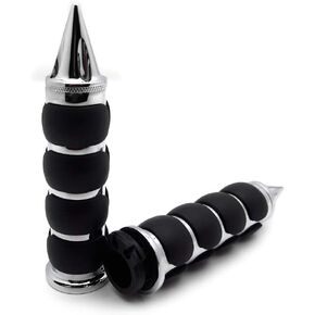 HTTMT TRHB114A-1''- Chromed Spike 1" Rubber Handlebar Grip Compatible with Harley Chopper Bobber Touring Sportster