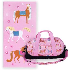 Wildkin Kids Duffel Bag Bundle with Beach Towel (Horses)
